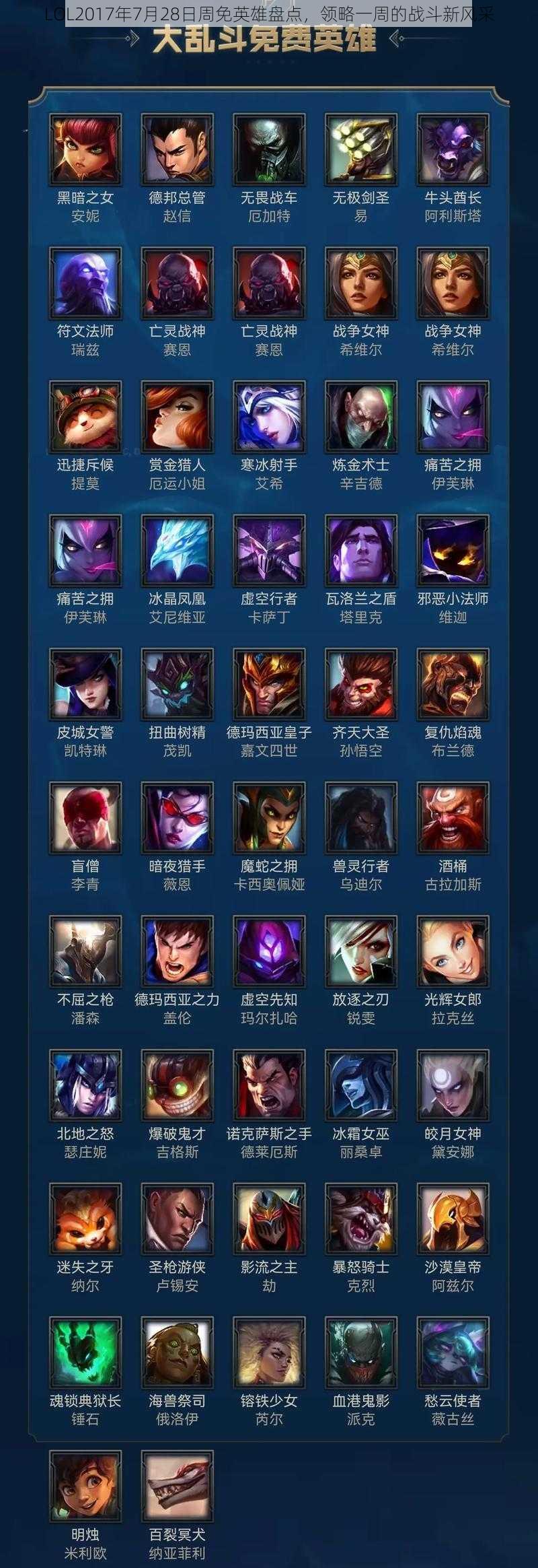 LOL2017年7月28日周免英雄盘点，领略一周的战斗新风采